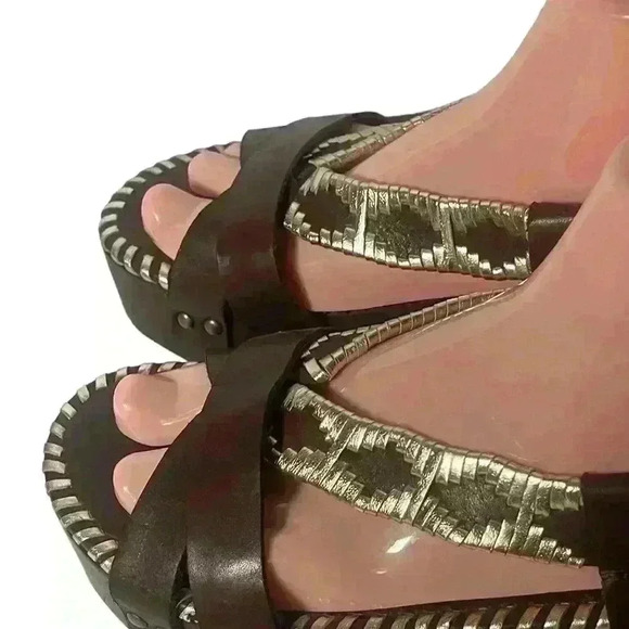 Free People Sedona Women’s Dark  Brown And Gold Woven Platform Sandals Size 9 - Picture 7 of 16